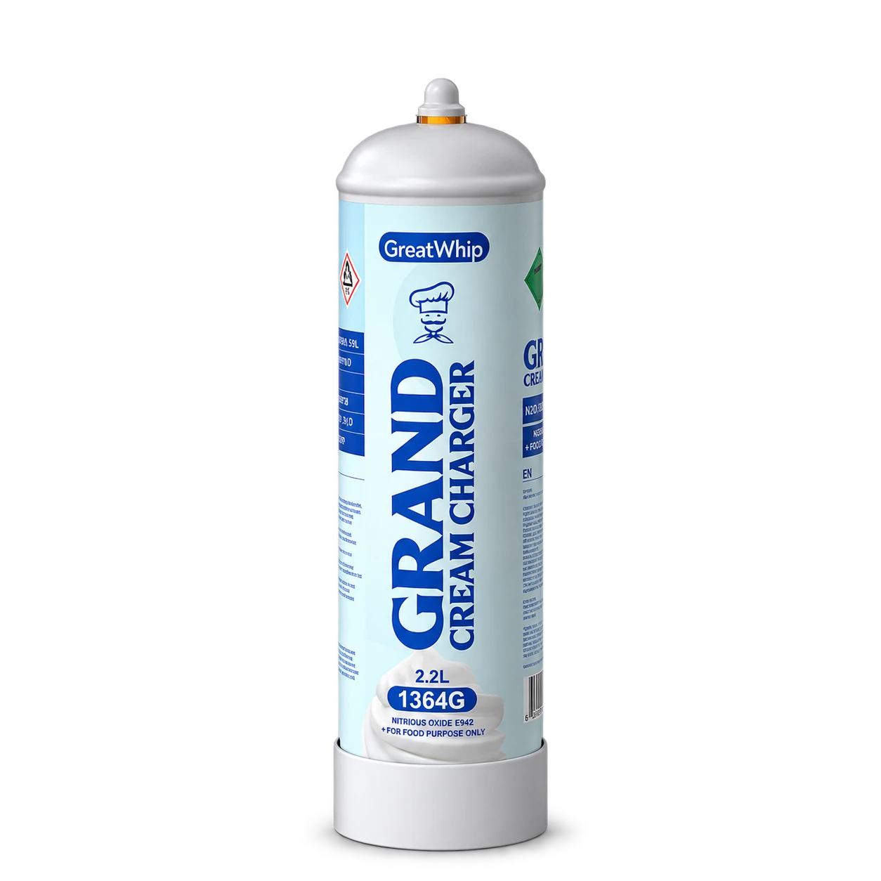 GreatWhip Grand 1364g 2.2L cream charger tank of food-grade nitrous oxide