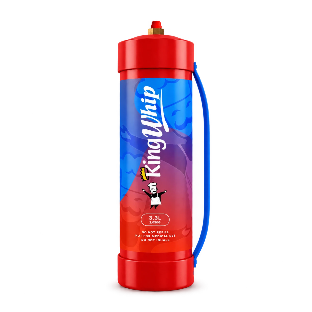 King Whip 3.3L 2000g cream charger tank with blue carry handle