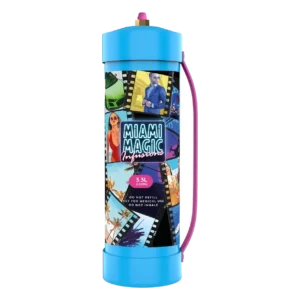 Miami Magic Infusions 2000g 3.3L cream charger tank, blue cylinder with pink carry handle
