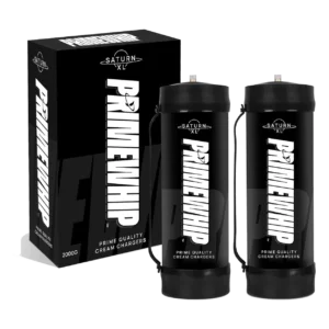 PrimeWhip XL 2000G Saturn unflavoured cream charger tanks shown with retail packaging